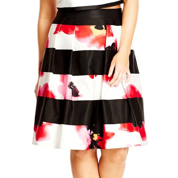 City Chic Dresses & Skirts - City Chic Black & White Stripe Floral A-Line Skirt